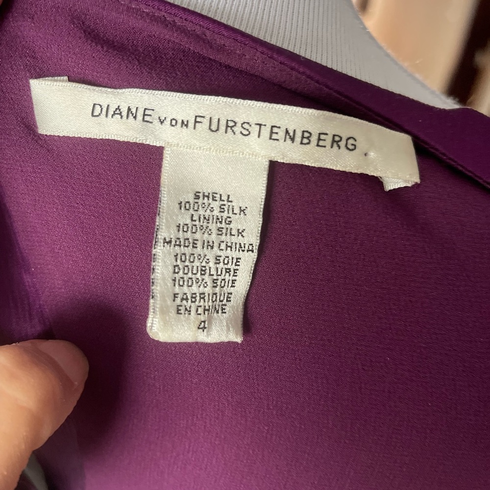 100% Silk Diane Von Furstenberg purple knee length ruffle dress sz 4 - Picture 6 of 8